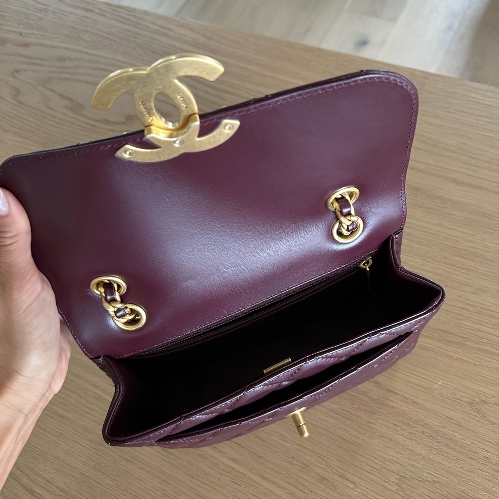 SOLD- Chanel Burgundy small Flap Bag Lambskin - Picture 11 of 14